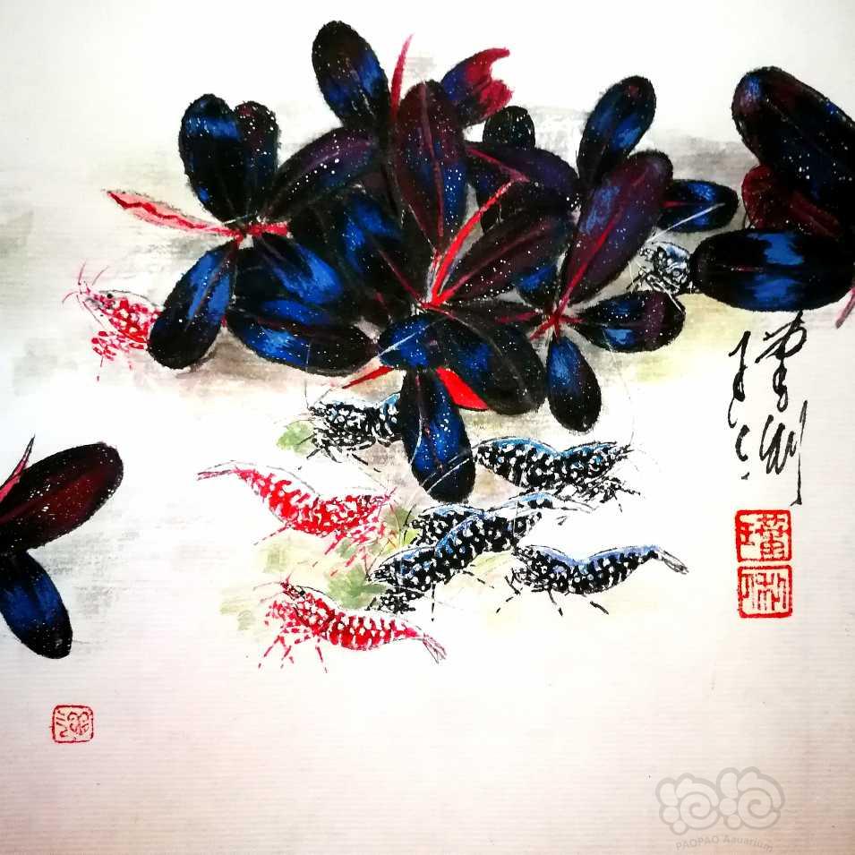 我是國畫家，來自東馬，辣椒榕的美，水晶蝦的美讓我激動，我用我的毛筆來表達。15×15厘米。
第一幅黑-图1