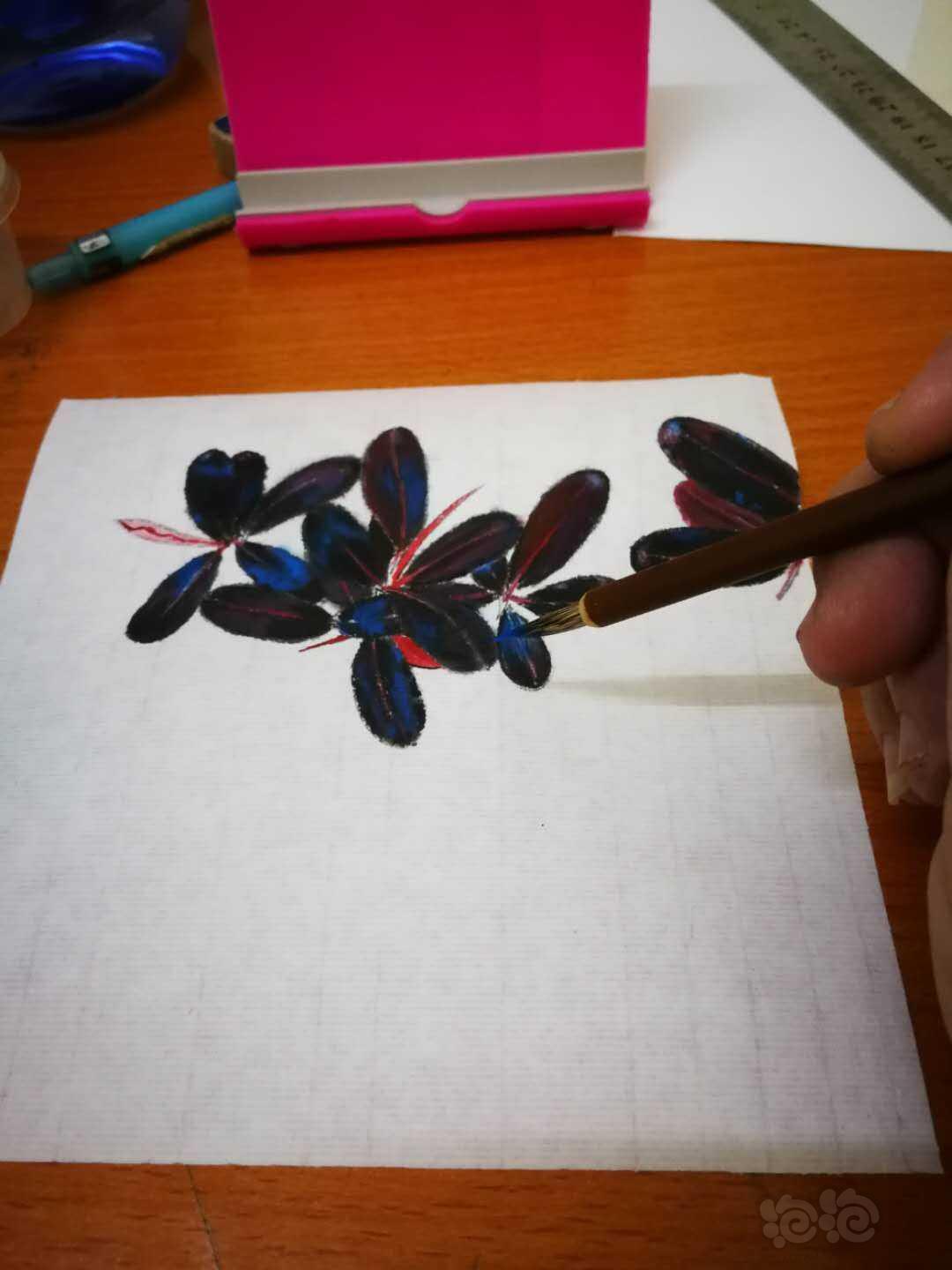 我是國畫家，來自東馬，辣椒榕的美，水晶蝦的美讓我激動，我用我的毛筆來表達。15×15厘米。
第一幅黑-图2