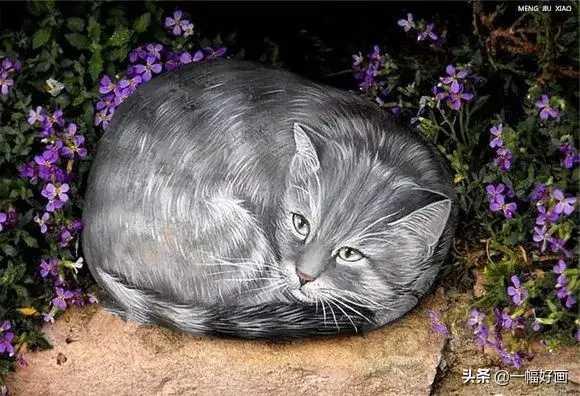 日本艺术家Akie把猫咪画在石头上-图6